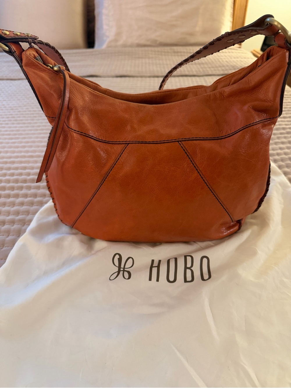 HOBO Leather Hobo Bag - Cognac Orange. Includes Wallet